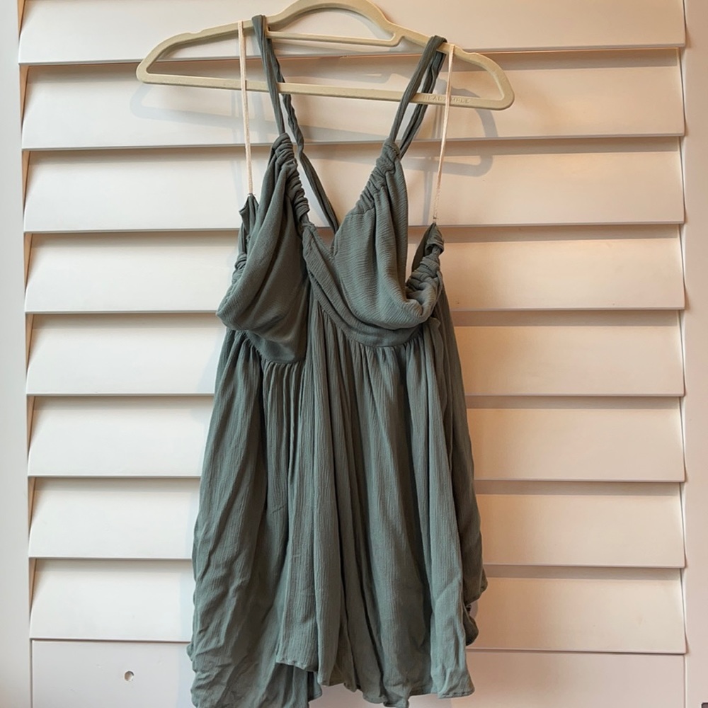 Flowy strappy sage green mini dress